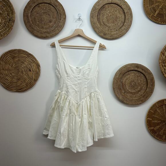 NEW 12th Tribe Neutral Kit White Drop Waist Mini Dress Medium Western Bridal - Picture 2 of 7